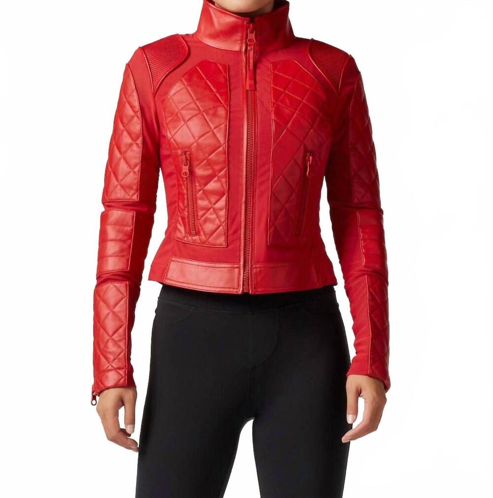 NEW BLANC NOIR classic leather mesh moto jacket in haute red